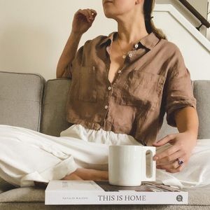 NWT Filosofia Linen Cropped Button Down Shirt